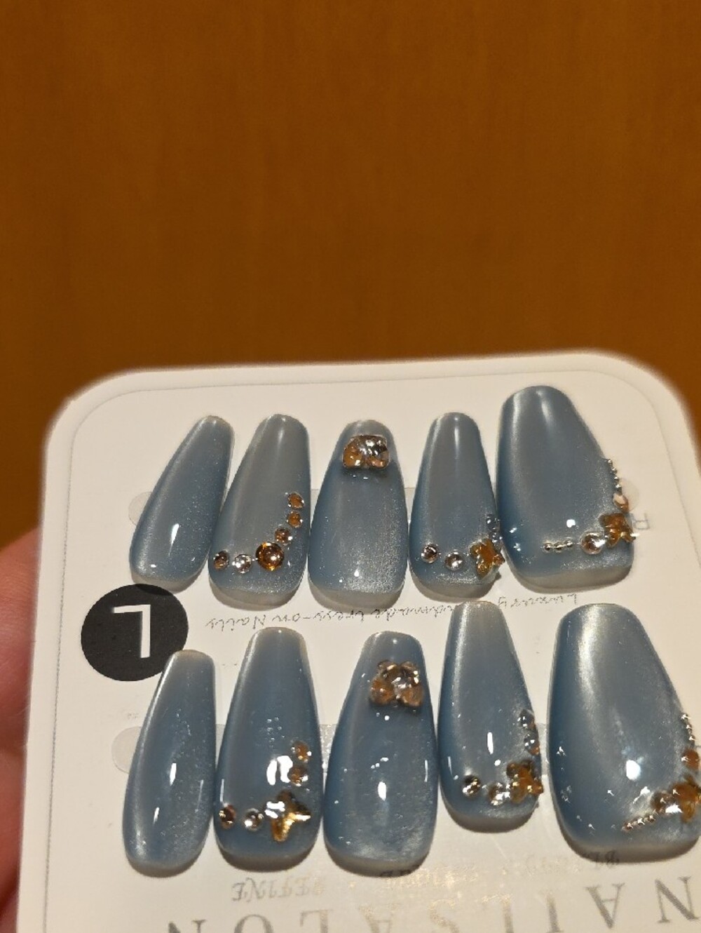 Handmade Blue Rhinestone Press-On Nail Set - Picture 3 of 7